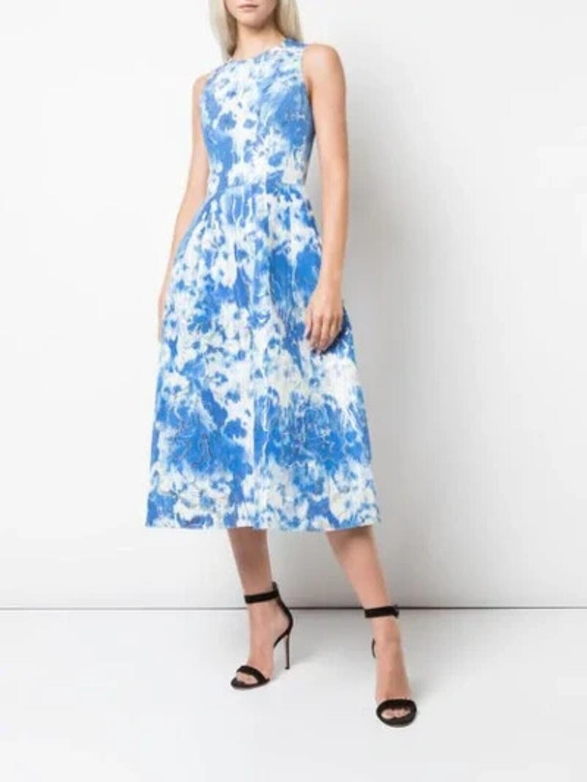 New $2790 CAROLINA HERRERA Metallic Stretch-silk A-line Dress Sz 12