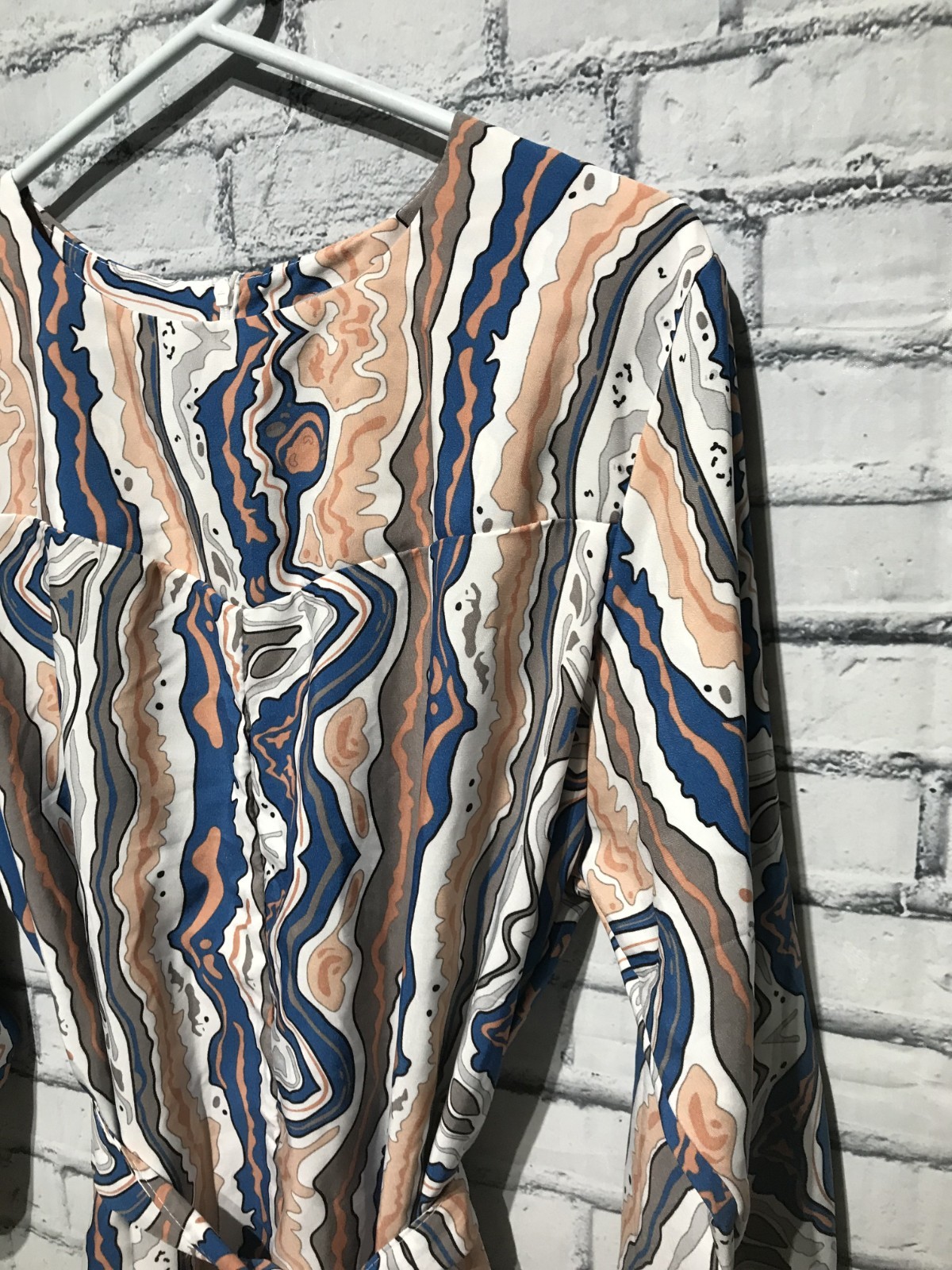 Petty Dress, L, Long Sleeve Thin Stain Abstract Print Zip/Belted/Pocket Dress