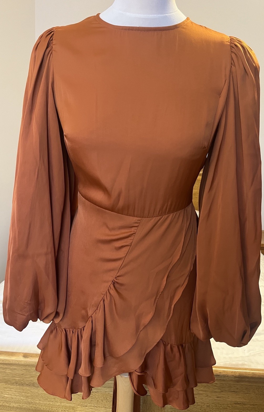 AmyLynn Kravitz Puff Sleeve Wrap Dress Burnt Orange RRP£85 Size S