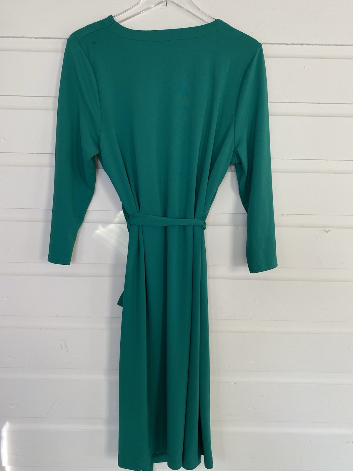Talbots Size XLP Teal Green Stretch Jersey Knit Faux Wrap Dress 14P 16P Petite