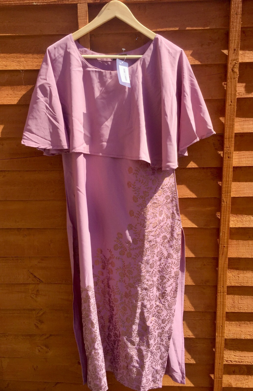 Kaftan dress in pink with gold floral print, new with tags, size 16