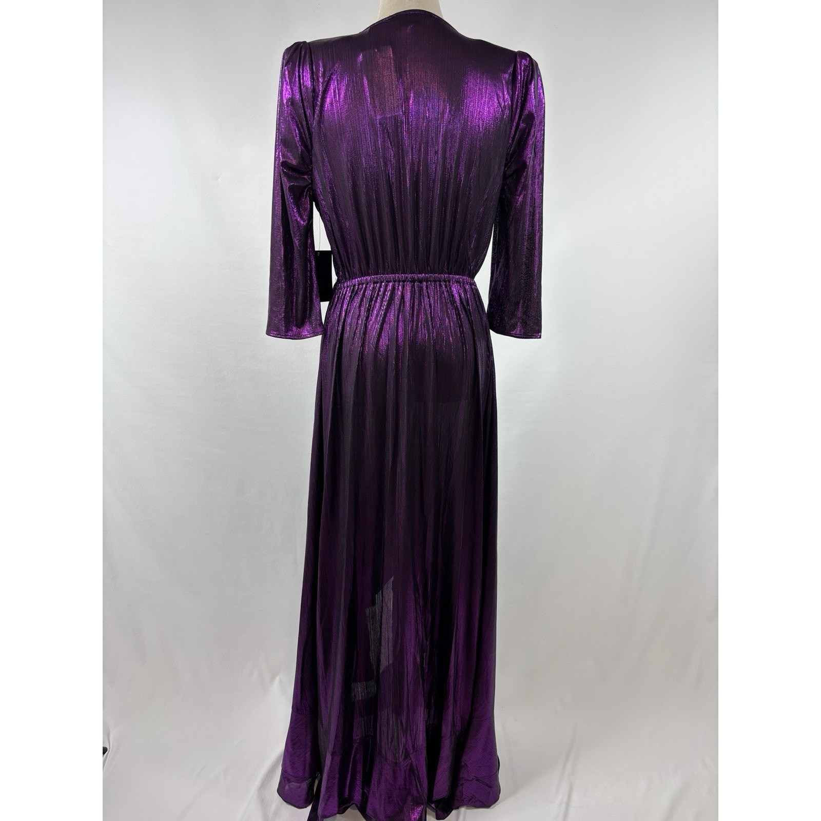 NWT Retrofete Flora Maxi Wrap Dress Purple Metallic Size Large TT-1952 Plisse