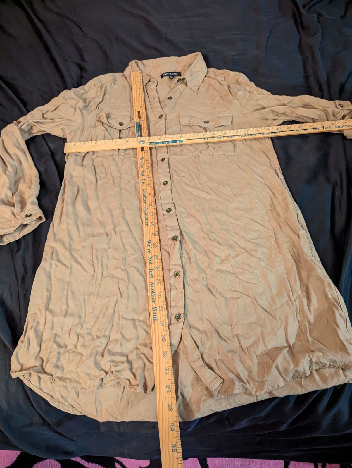 New Look tan button down L dress adjustable 3/4 to long sleeve