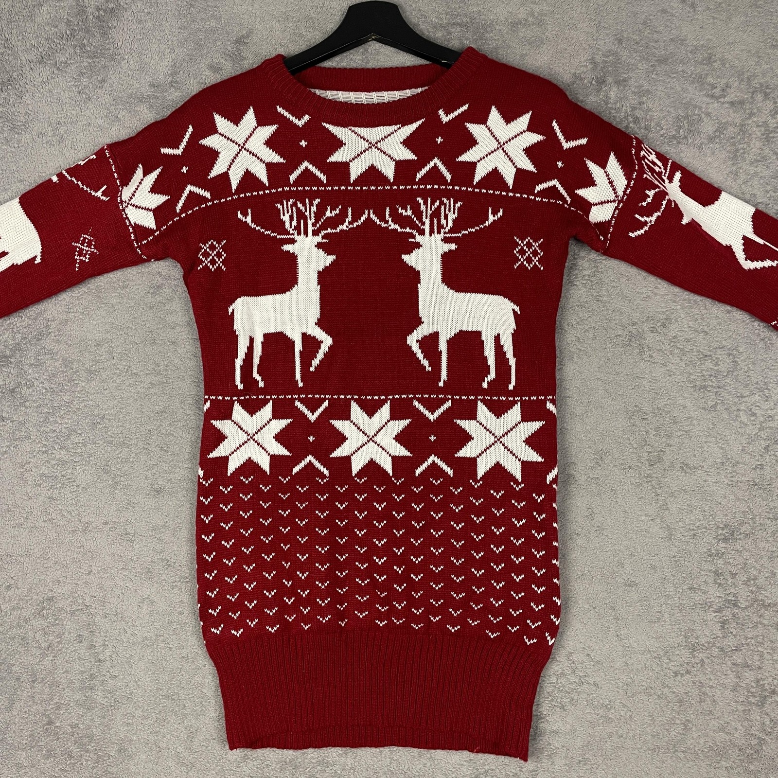 Christmas Reindeer Sweater Dress Womens Medium Red White Knit Holiday Winter