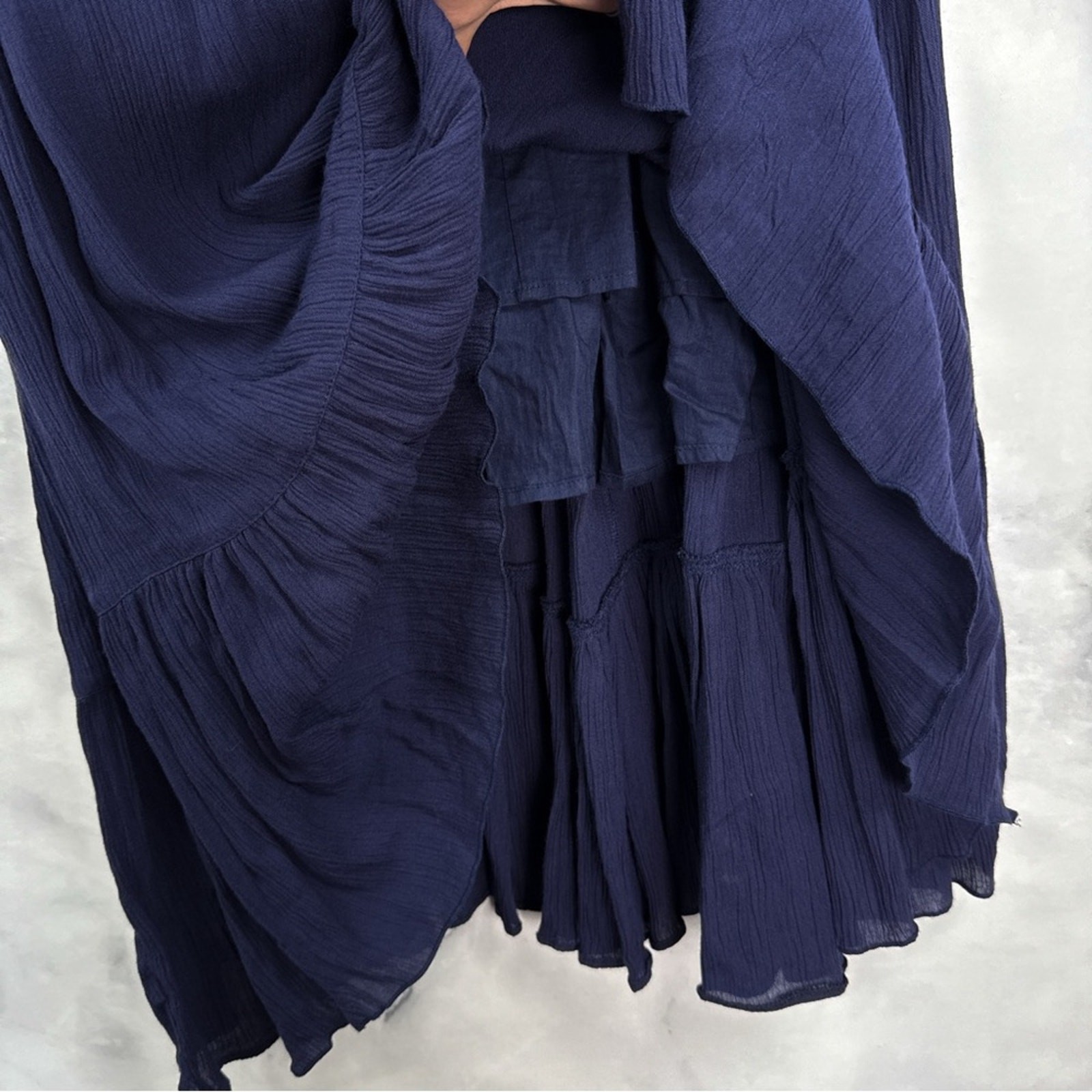 NWT Jessica Simpson Maternity Tiered Midi Maxi Dress Sleeveless Navy Blue Boho S