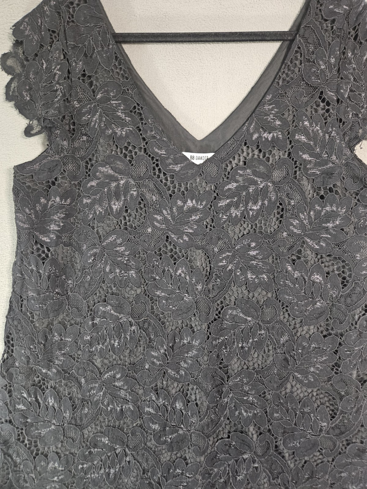 BB Dakota Womens XL Coquette Vneck Mini Tunic Dress Black Lace Flounce