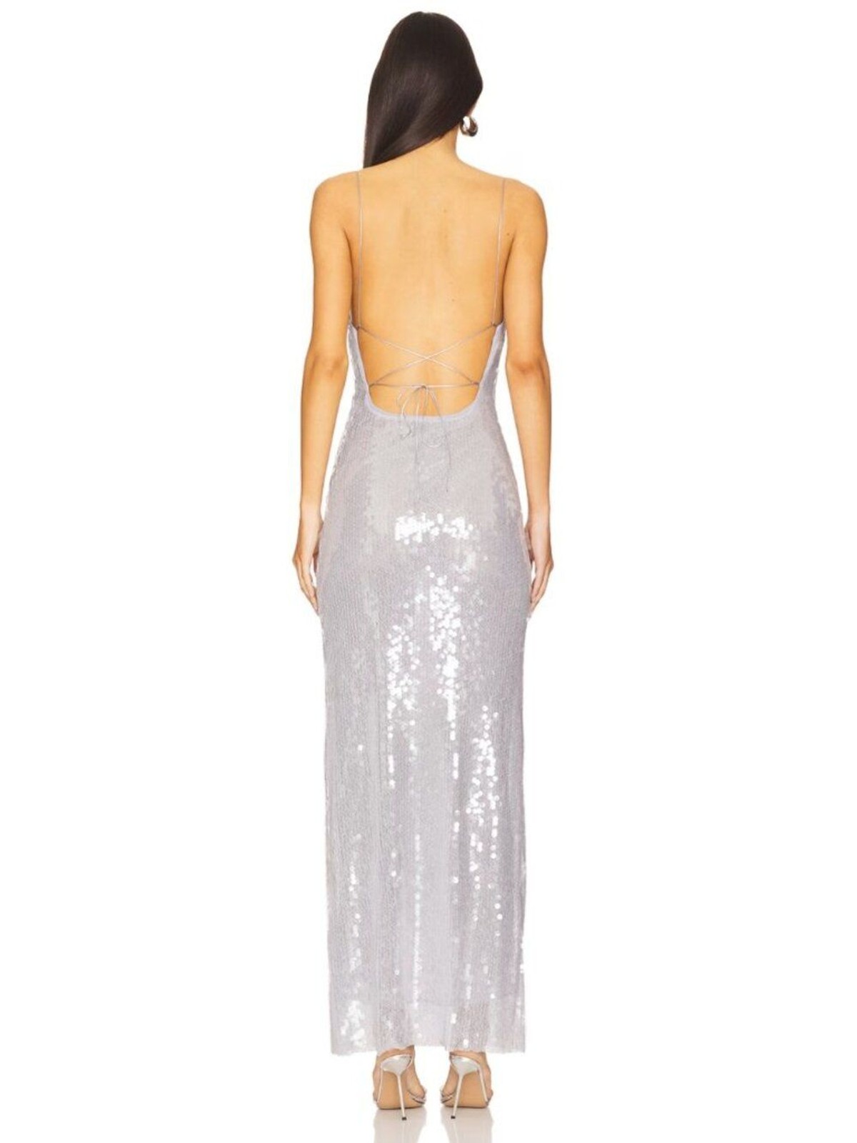 Bec + Bridge Aishya Grey Sequin Cowl Neck Lace Up Back Maxi Dress Size 2