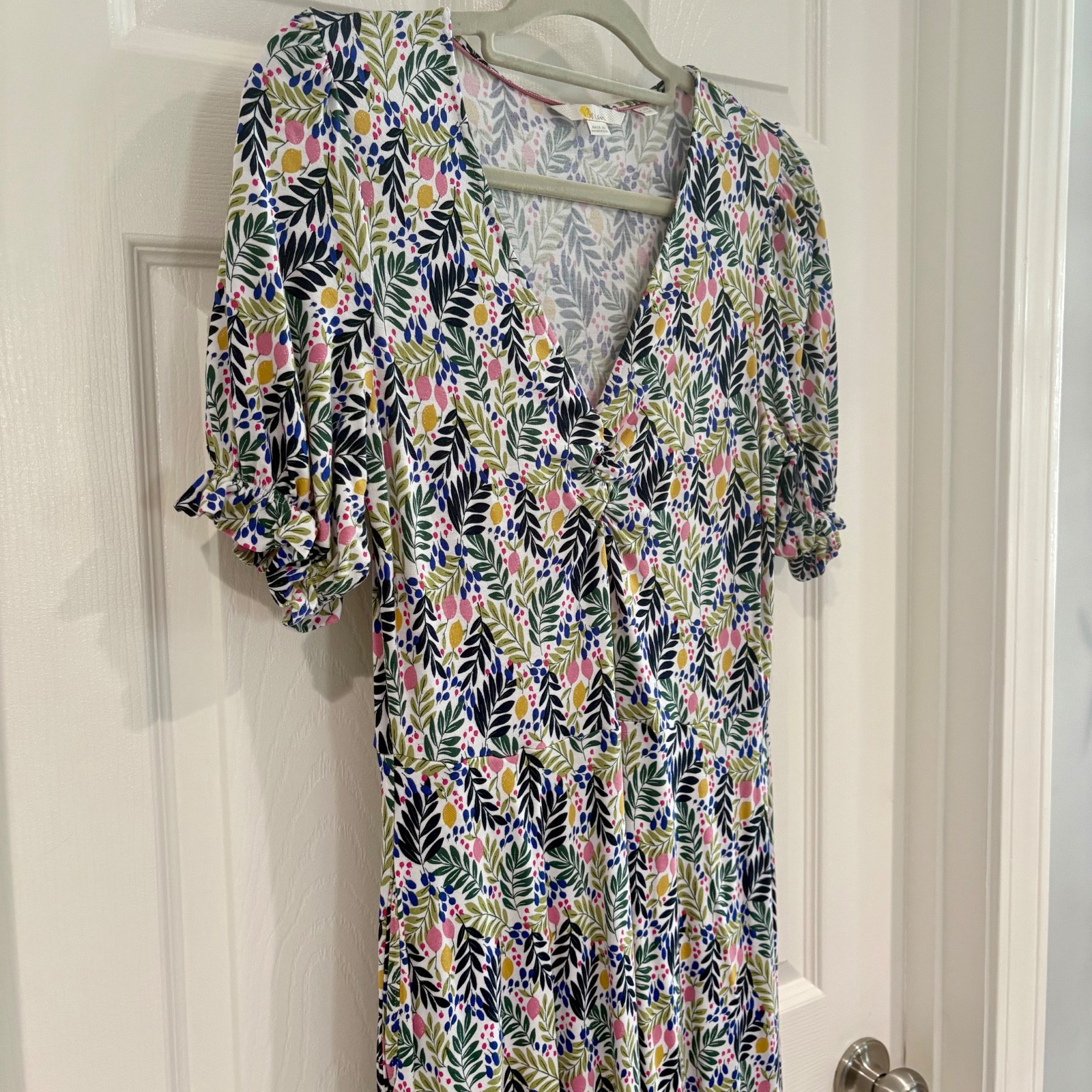 Boden Floral Short Sleeve Stretch Fit & Flare Boho Tea Dress Size US 6R Pockets