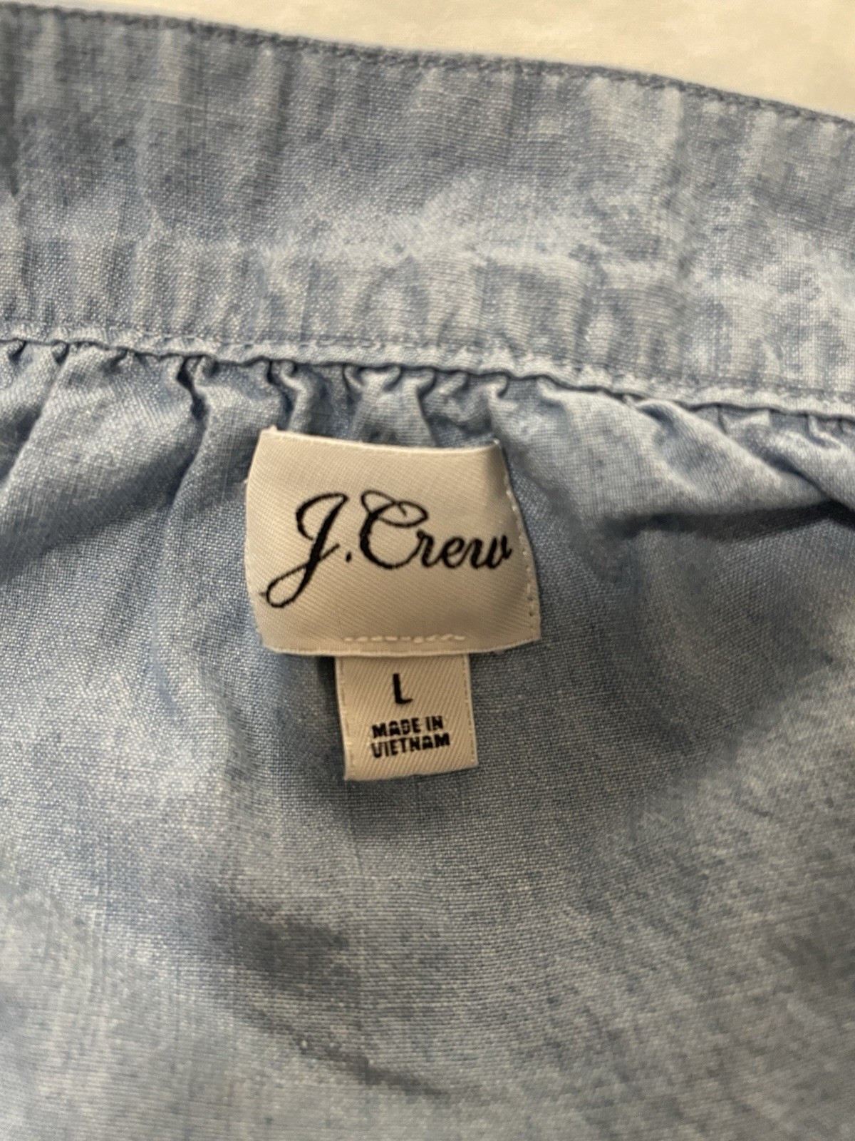J.Crew Blue Chambray Cotton Shift Dress Square Neck Smocked 3/4 Sleeve, L