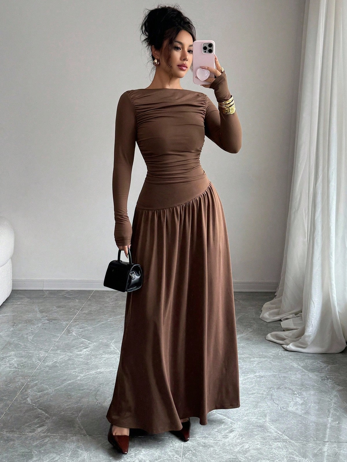 Elegant Women’s Long A Line Off Shoulder Neckline Dress