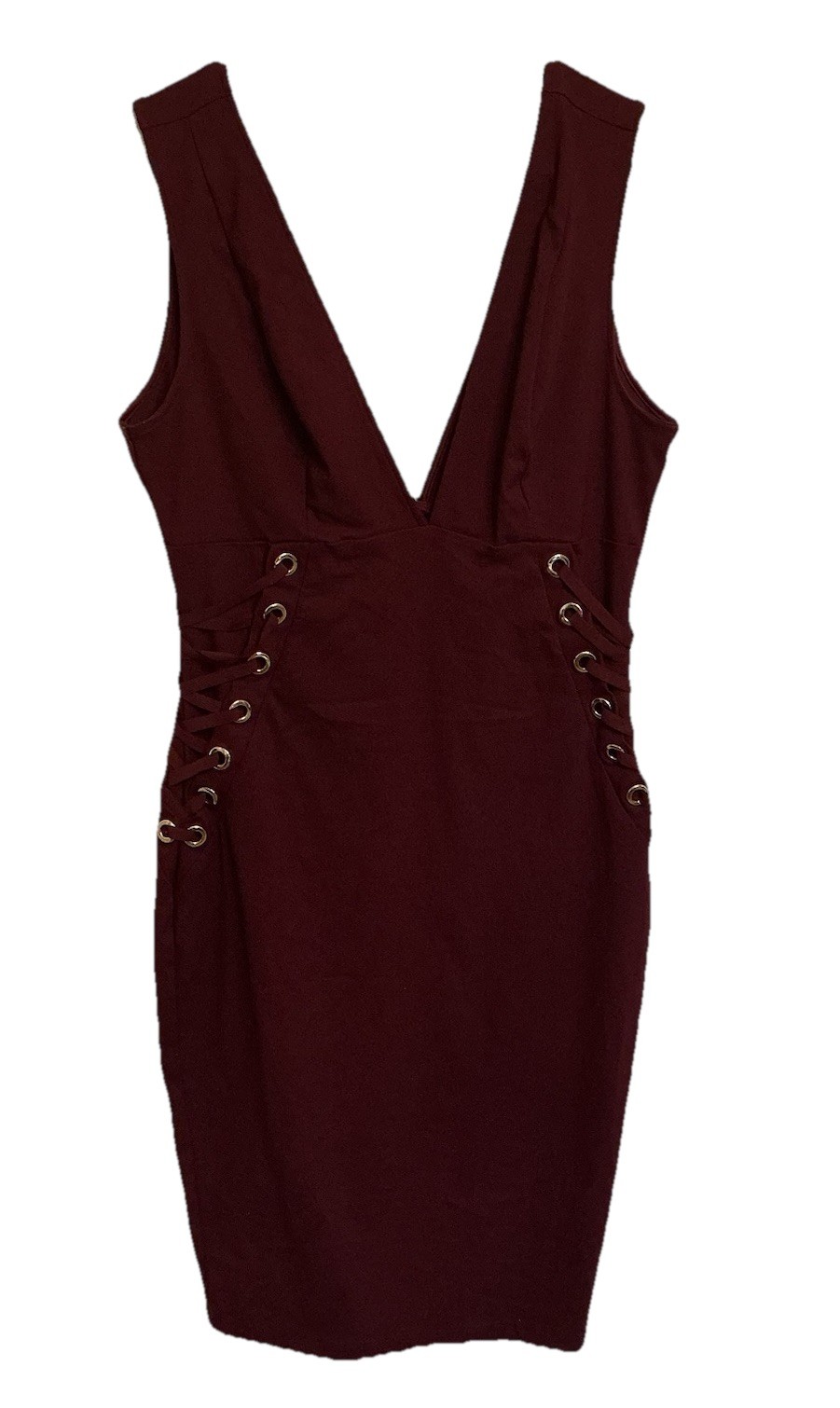 Iris Women’s Burgundy Fitted Stretch Dress Gold Accents Sleeveless Party Size XL