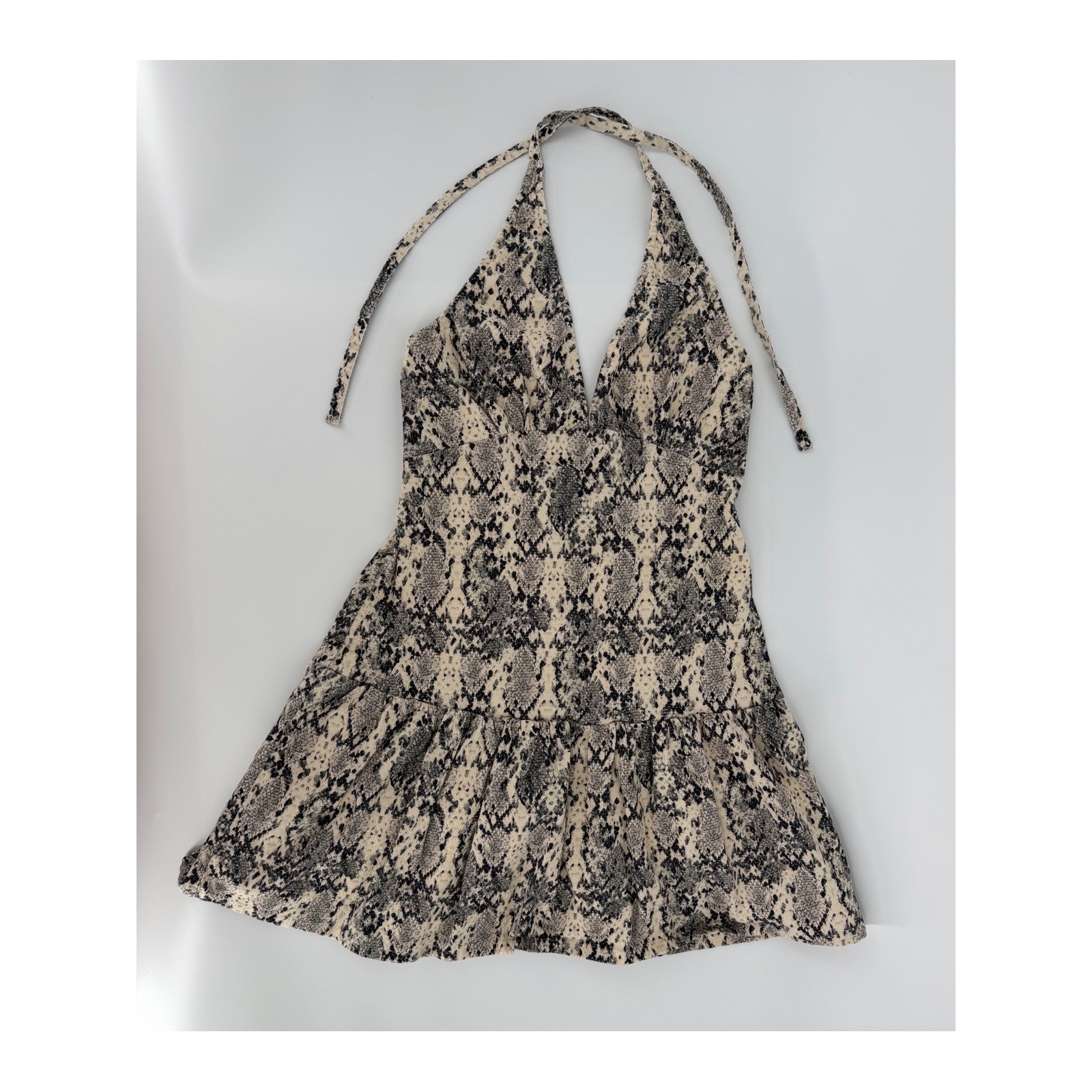 Free People Snake Print Halter Mini Dress Tan Black OB2027879 XS