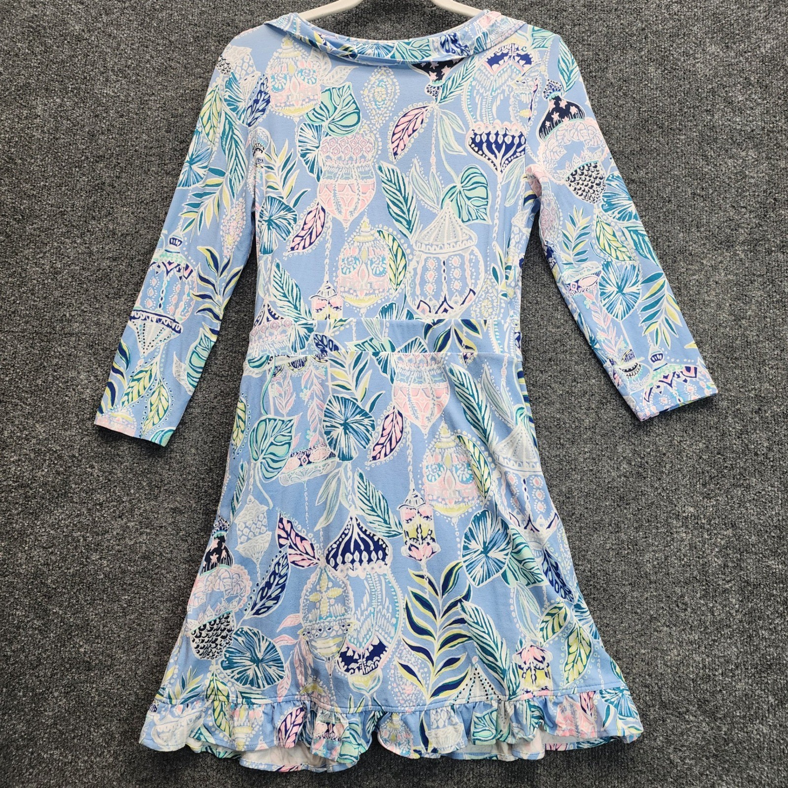 Lilly Pulitzer Faux Wrap Ruffle Hem Jersey Dress Tropical Beach Resort Size S