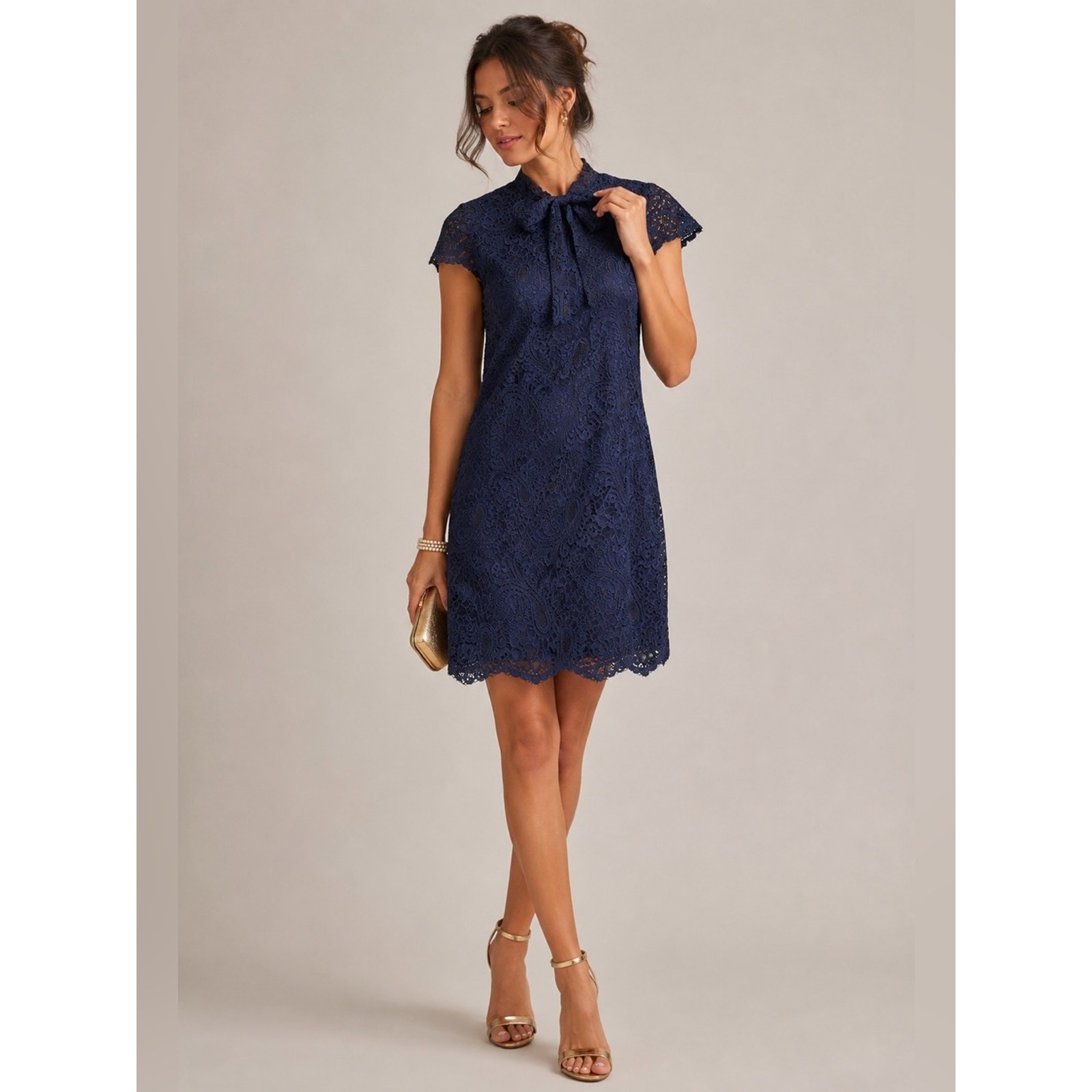 Betsey Johnson Navy Lace Bow Neck Shift Mini Dress NWT Size 12