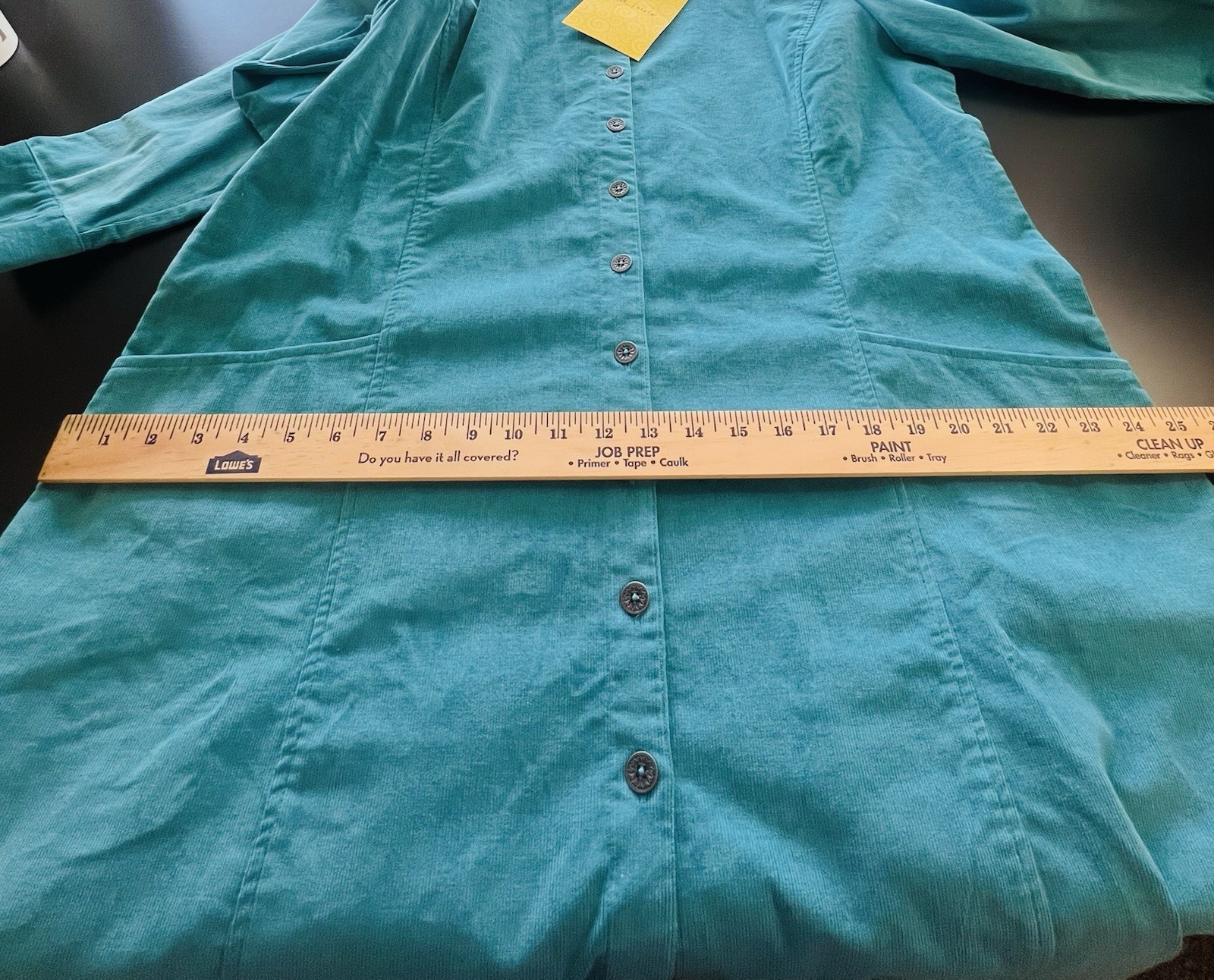 Teal Blue Corduroy Button Front & Pockets Denim & Co. Shirt Dress Sz: XL