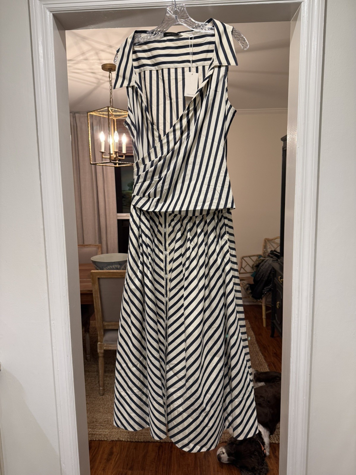 Rebecca Taylor Isla Stripe Poplin Dress Size 6 Cream & Navy