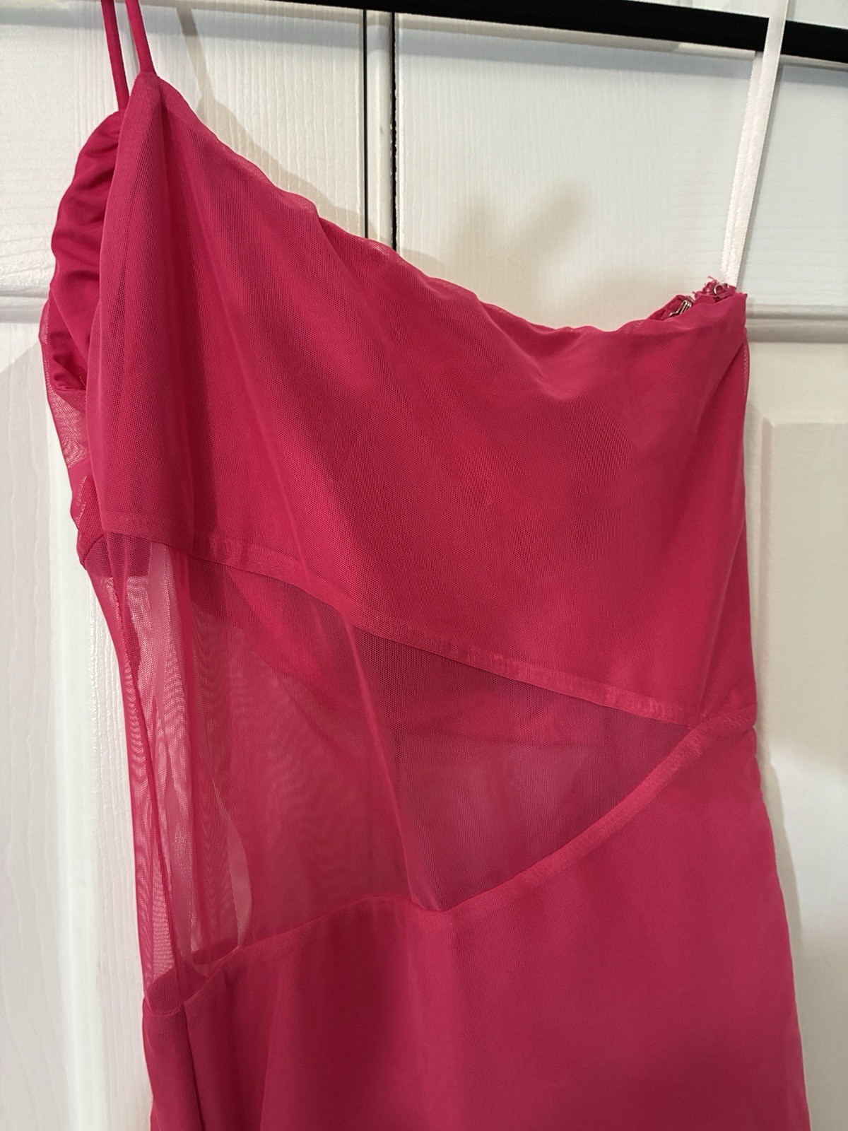 superdown Pink One Shoulder Ruched Sheer Mesh Bodycon Mini Dress XS