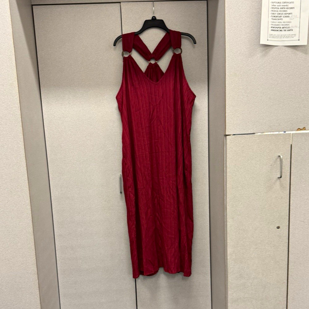 SHEIN Curve Red Solid Maxi Dress 2XL V-Neck Sleeveless Ring Detail