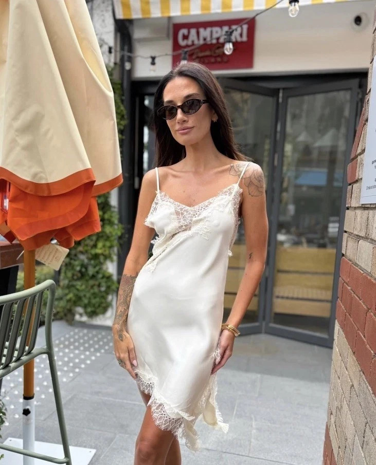 ZARA NEW FW25 ZW COLLECTION ASYMMETRIC LACE DRESS Oyster-white | 5919/200