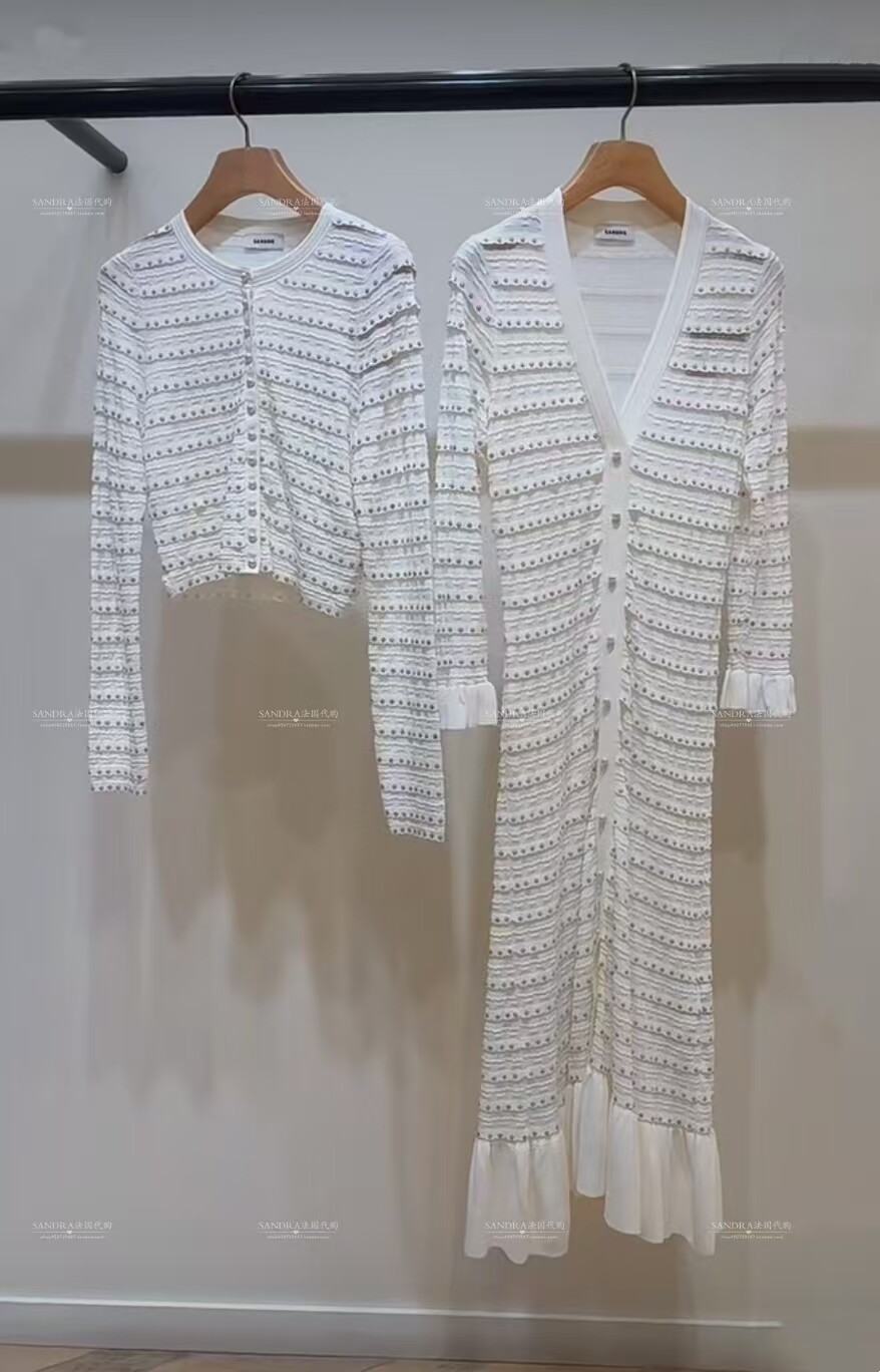 sandro V-neck beading Fishtail knitted dress Round neck Knit cardigan for Women
