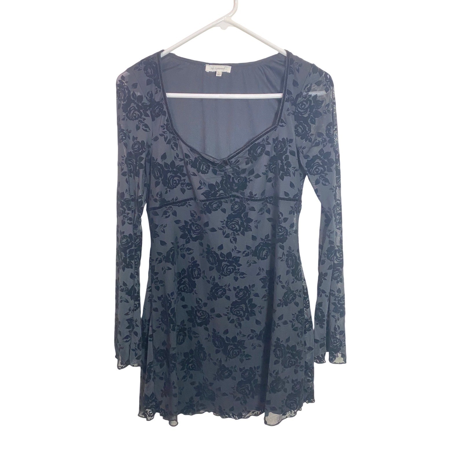 Witchy Floral Velvet Burnout Mesh Long Sleeve Mini Dress Whimsygoth Medium