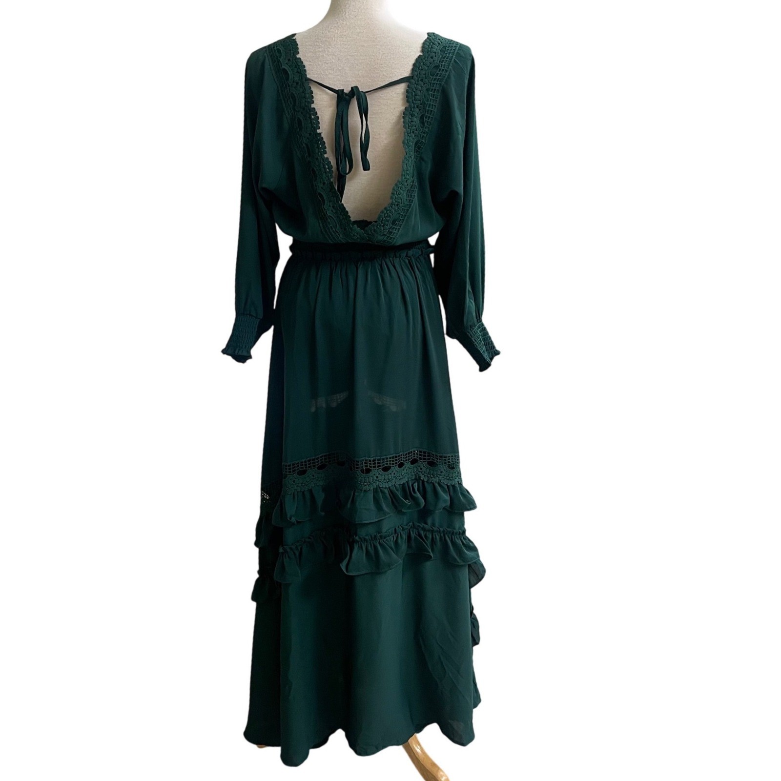 BALTICBORN pippA Women Emerald Green Tiered Ruffle Maxi Dress Long Sleeve LAre