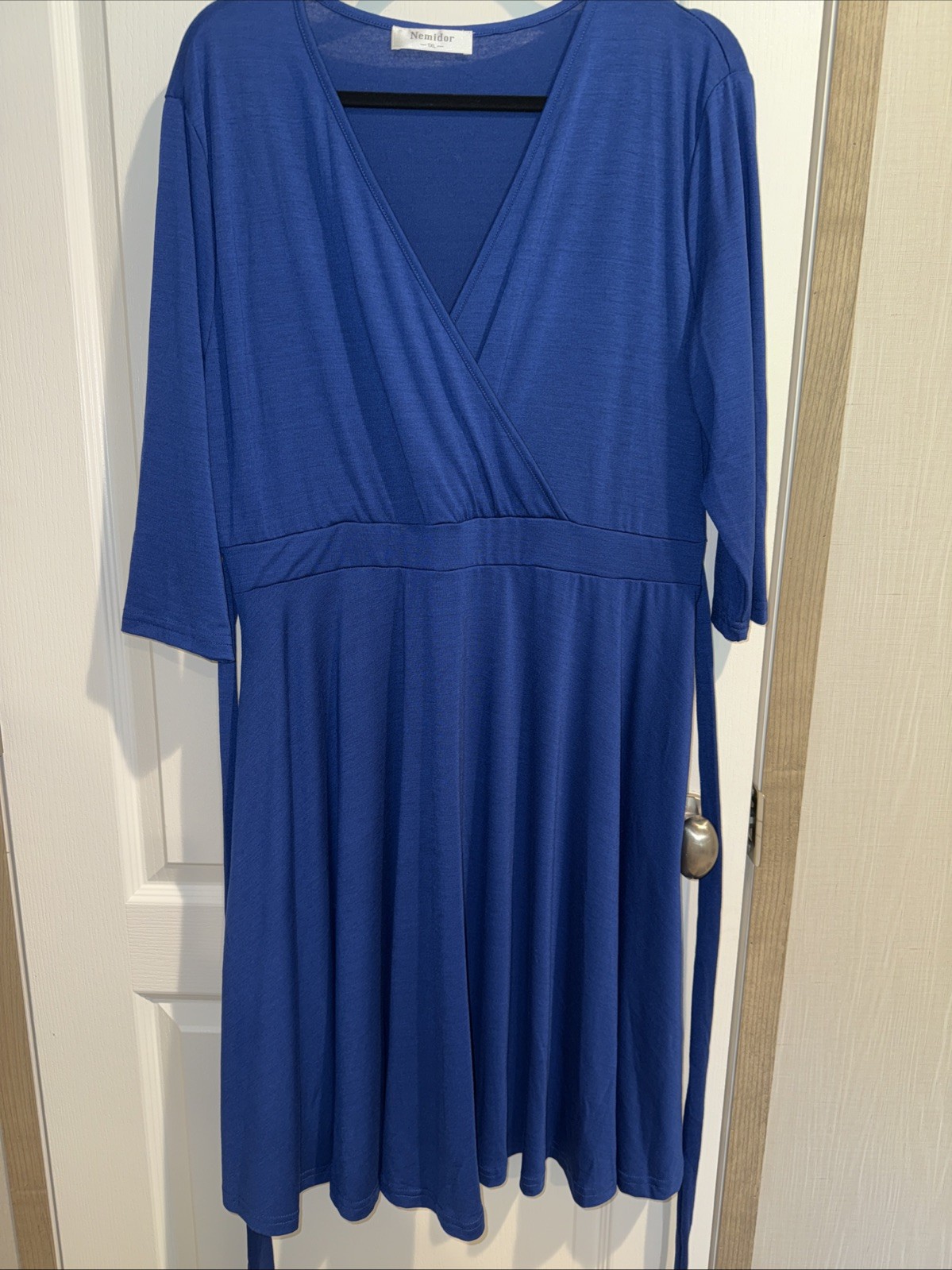 WOMENS KNEE LENGTH DRESS-NEMIDOR-POLYESTER SOLID BLUE SIZE 1XL 14/16 NWOT
