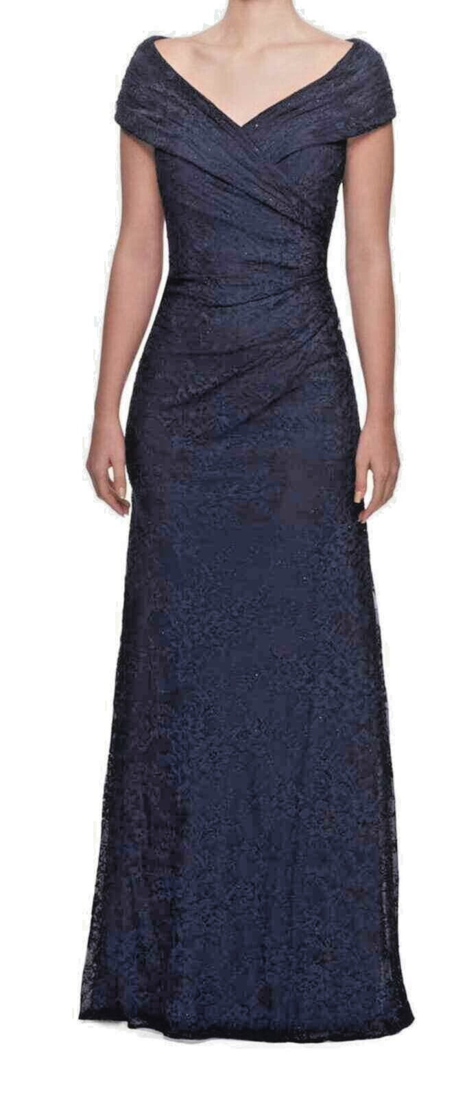 NWT La Femme Portrait Neck Lace Sparkle Gown Size 14