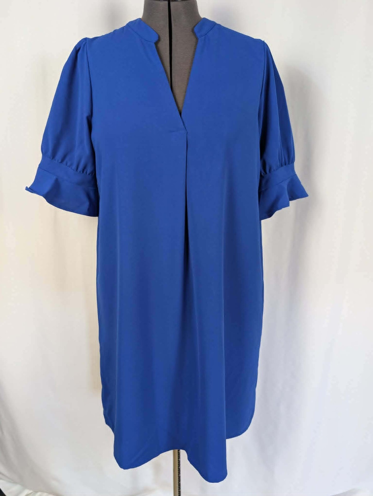 Women’s Royal Blue V-neck T-Shirt Dress Short Sleeve Ruffle Accent Size XL