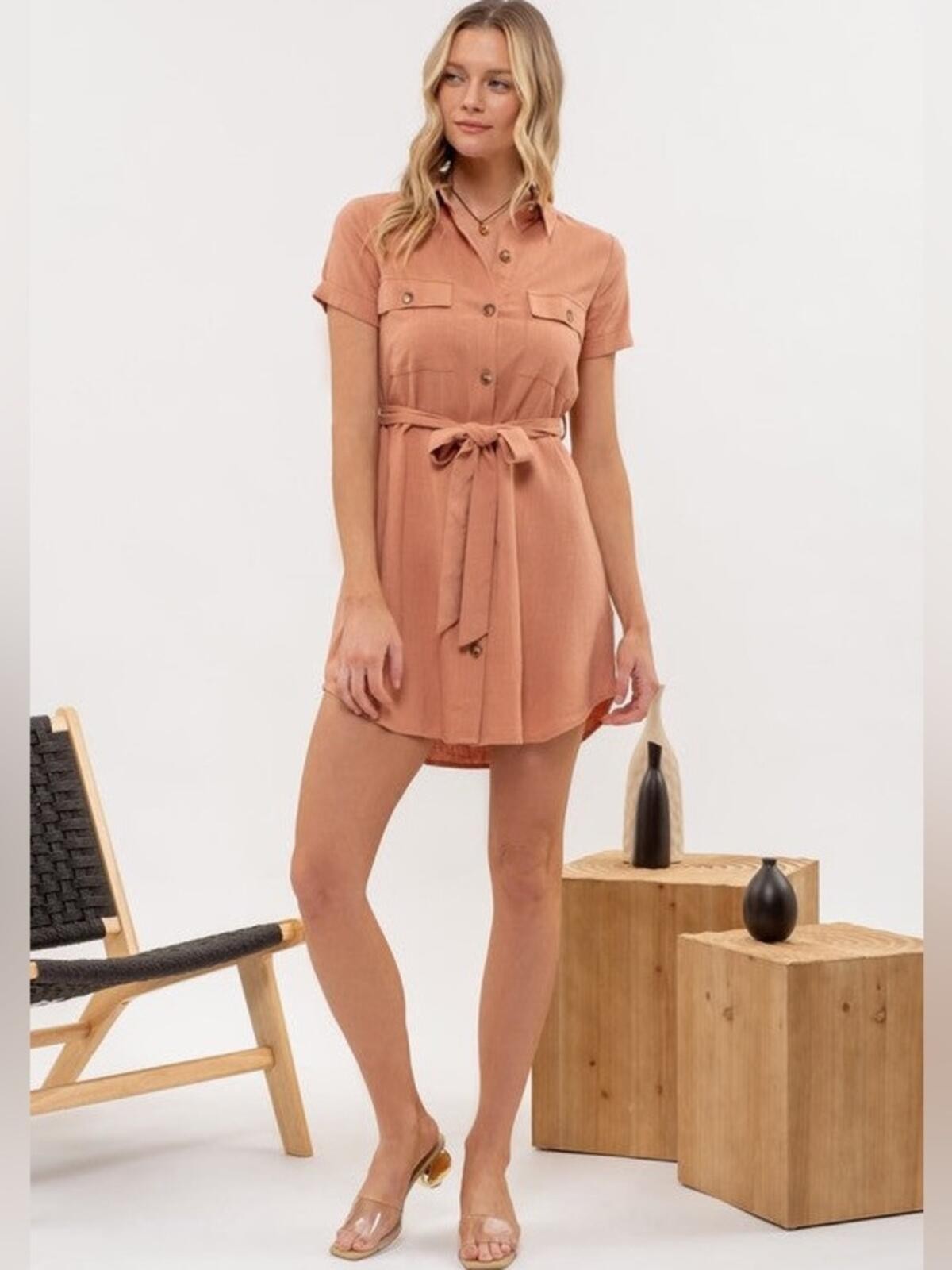 NWT Perch by Blu Pepper Collared Button Front Belted Mini Dress Plus Size 1X