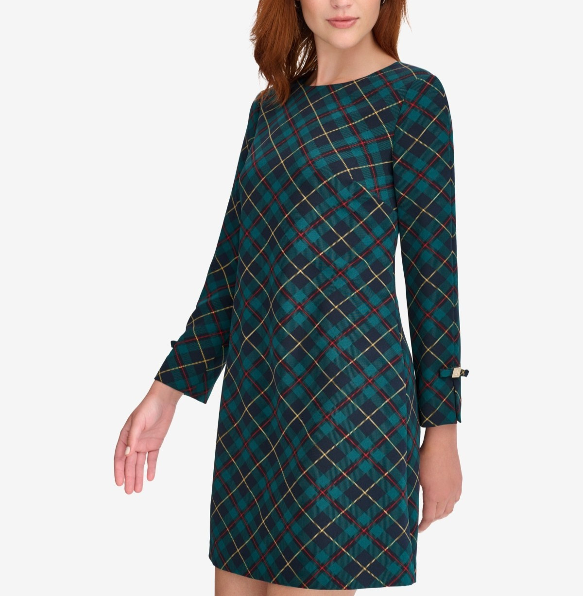 Tommy Hilfiger Petite Plaid Long-Sleeve Bow-Cuff Dress $119 Size 10P # 3A 3036 B