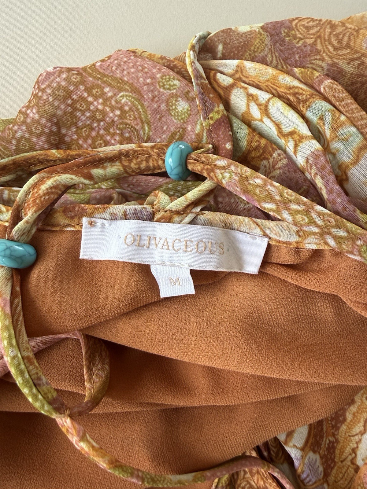 Olivaceous Floral Halter Mini Dress Tie Back Open Back Boho Size M