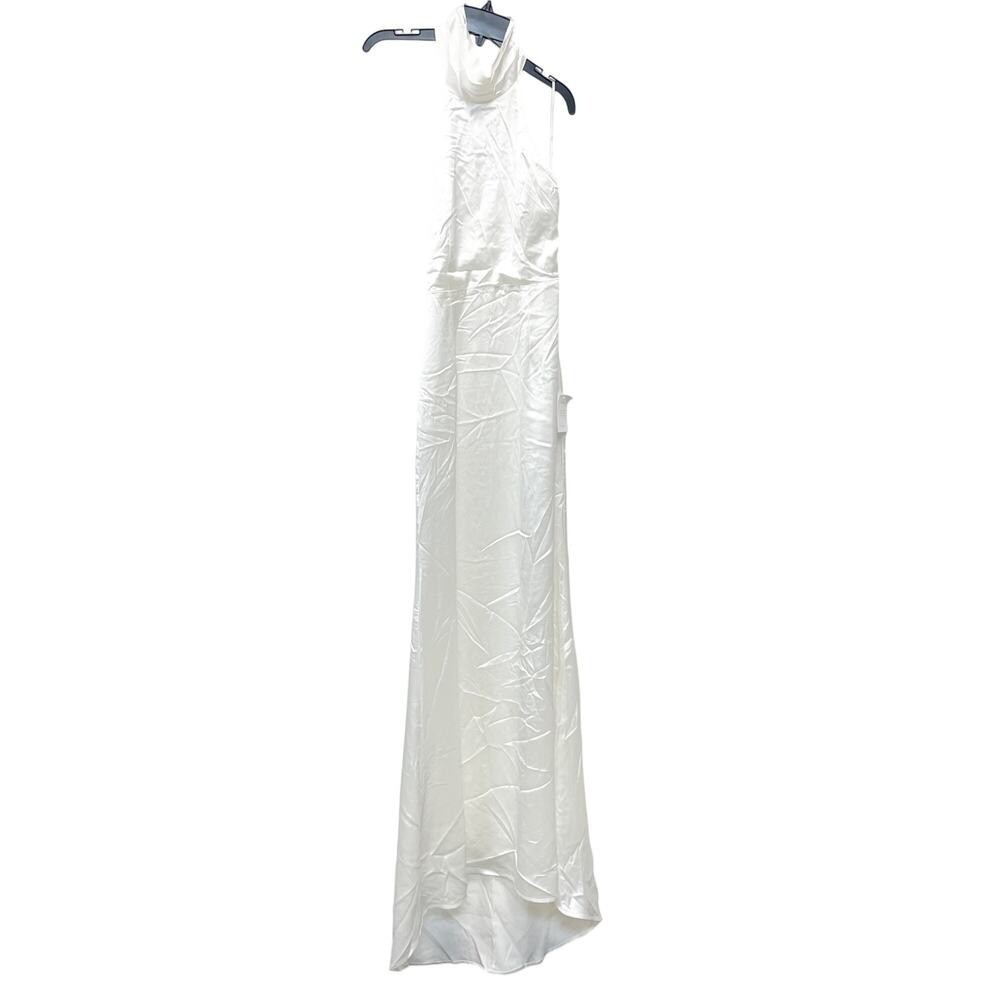 Lulus Luxe Destiny White Satin Backless Halter Mermaid Maxi Dress XS