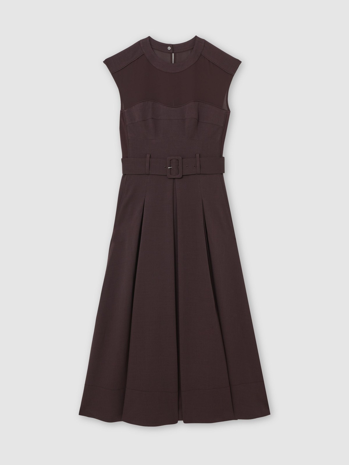 Reiss Ava Mesh-Panel Belted Pleated Midi Dress in Burgundy SZ 6 NWOT