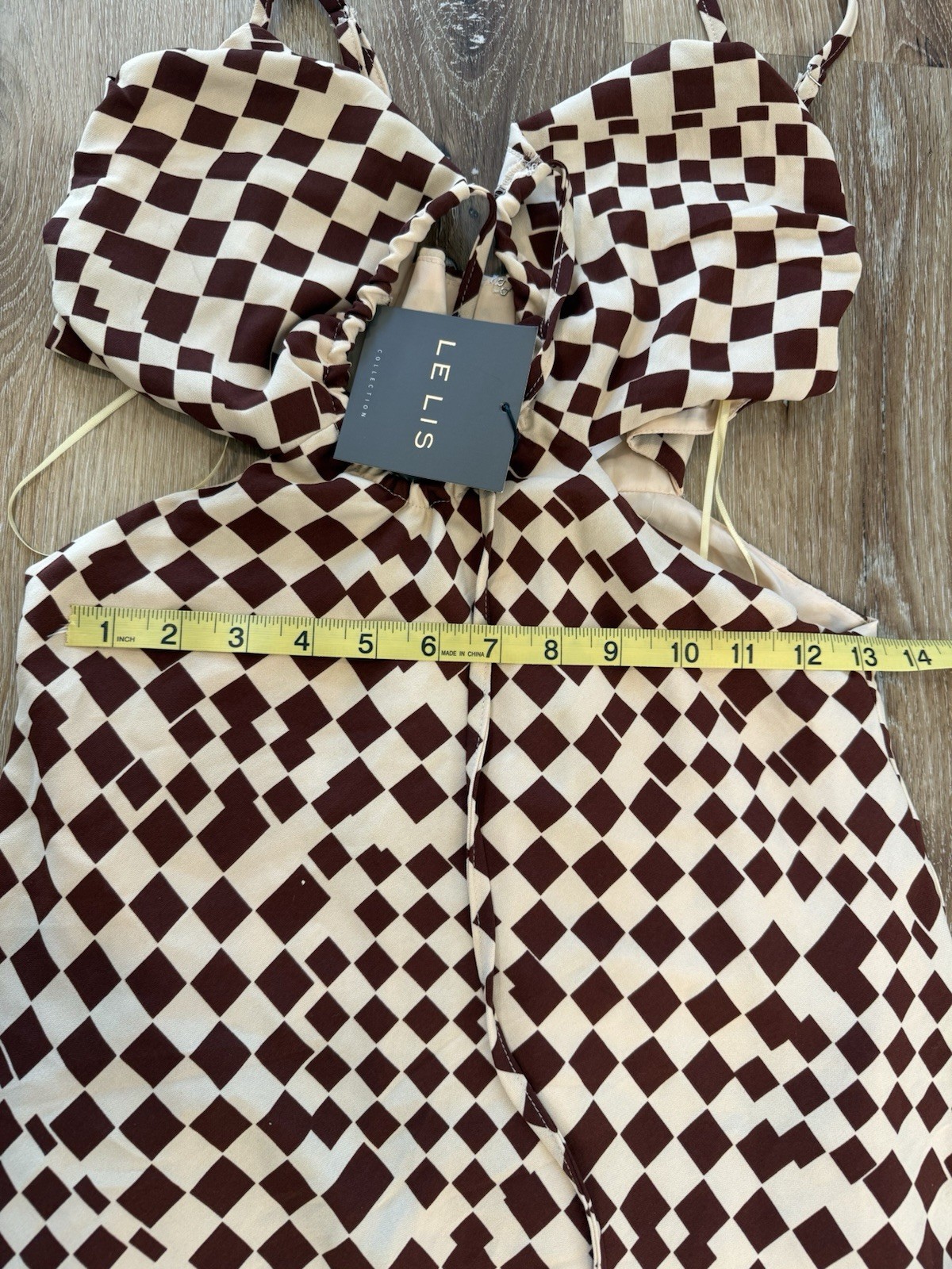 Le Lis NWT Brown And Beige Check Mini Dress With Cutouts Size Medium