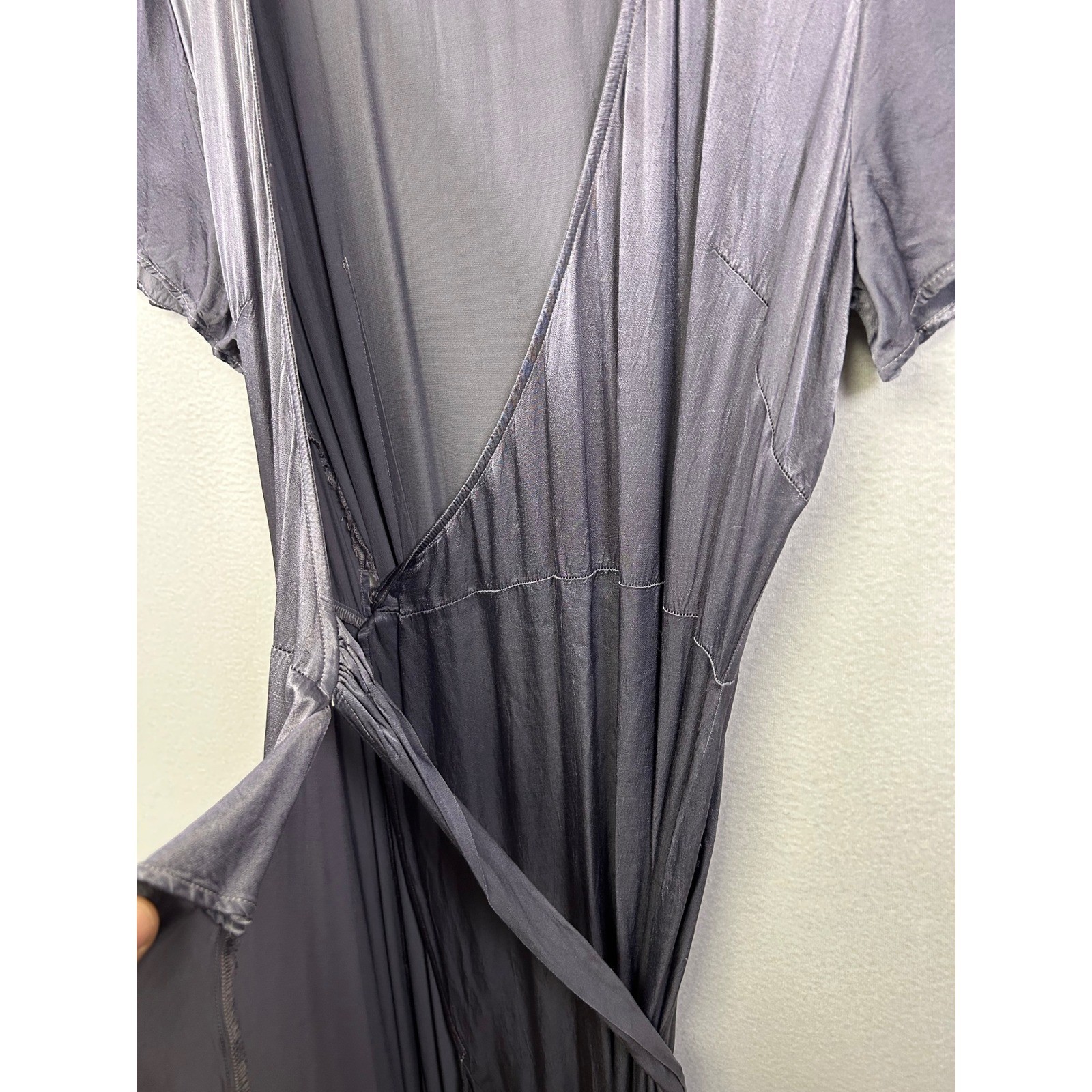 Ghost London Romantic Ethereal Womens Med Charcoal Grey Viscose Wrap Maxi Dress