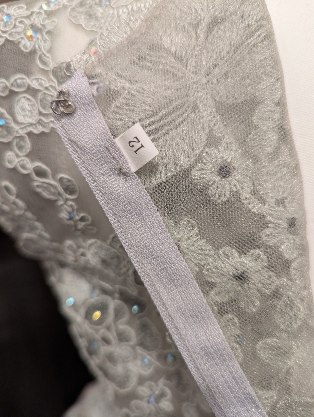 May Queen Size 12 Gray Beaded Embroidered Tulle V-Neck A-Line Knee Dress