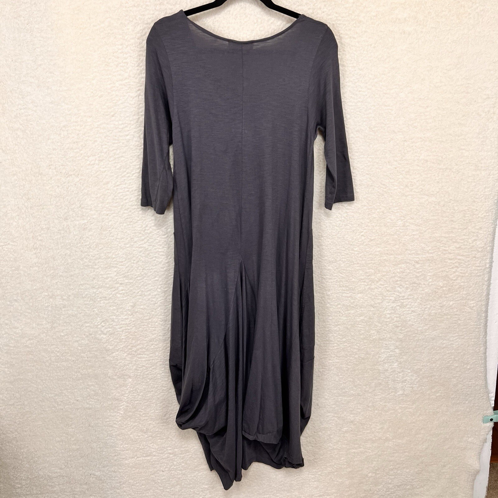 Verandah By Vina Dress Women’s One Size Gray Cotton Midi Lagenlook Pockets