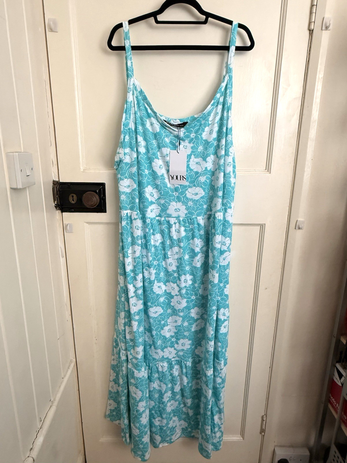 Yours Maxi Dress 100% Cotton Green Floral Sleeveless Stretchy Strappy Size 30/32