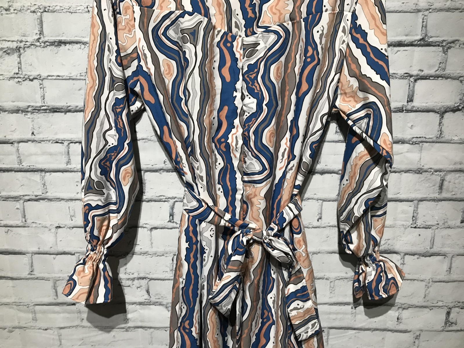 Petty Dress, L, Long Sleeve Thin Stain Abstract Print Zip/Belted/Pocket Dress