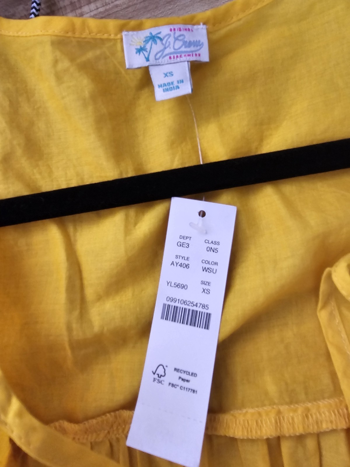 Vintage J Crew Original Beachwear Tiered Dress Tunic Popover Gold XS 19″ Pit Nwt