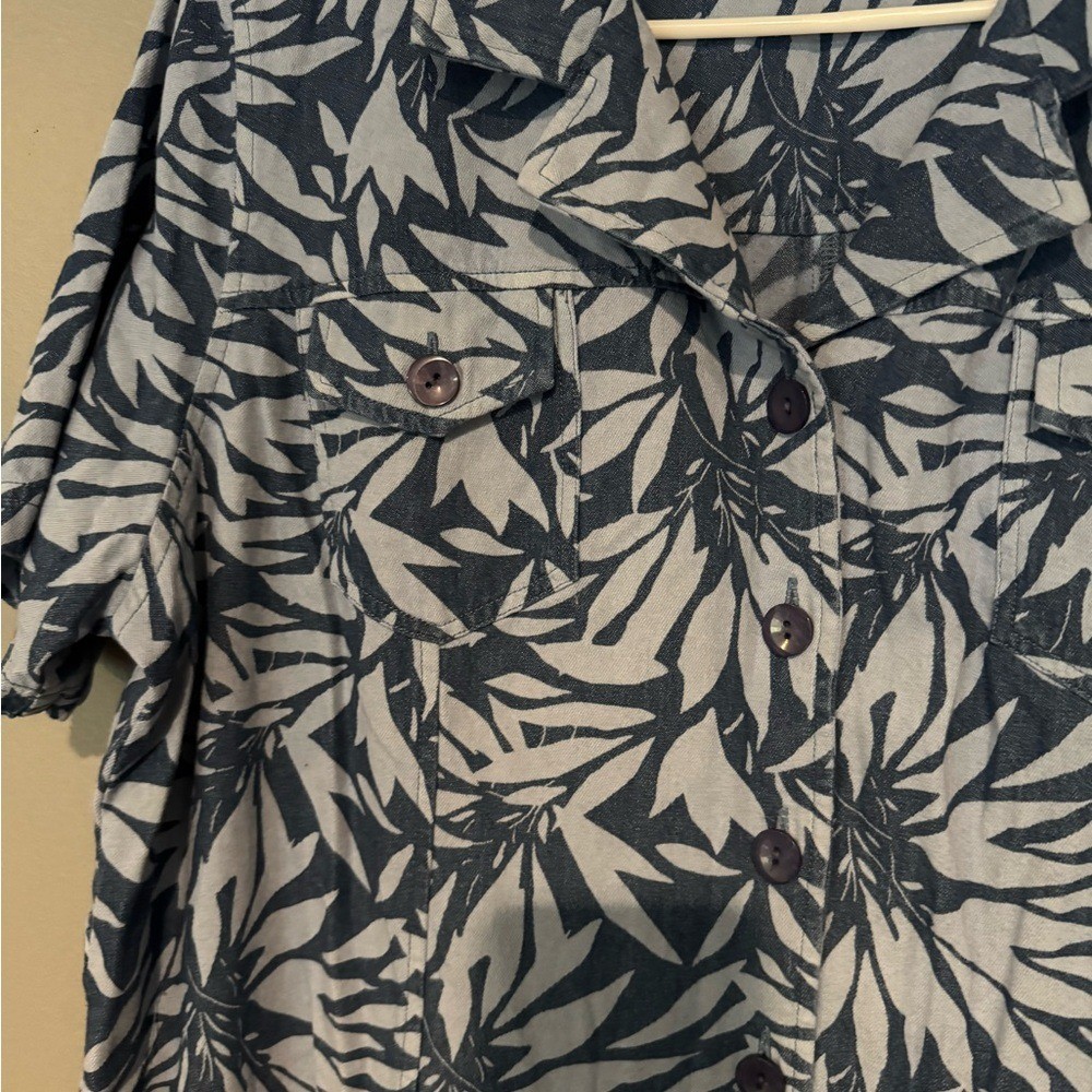 Essentials Blue and White Notched Collar Resort Dress