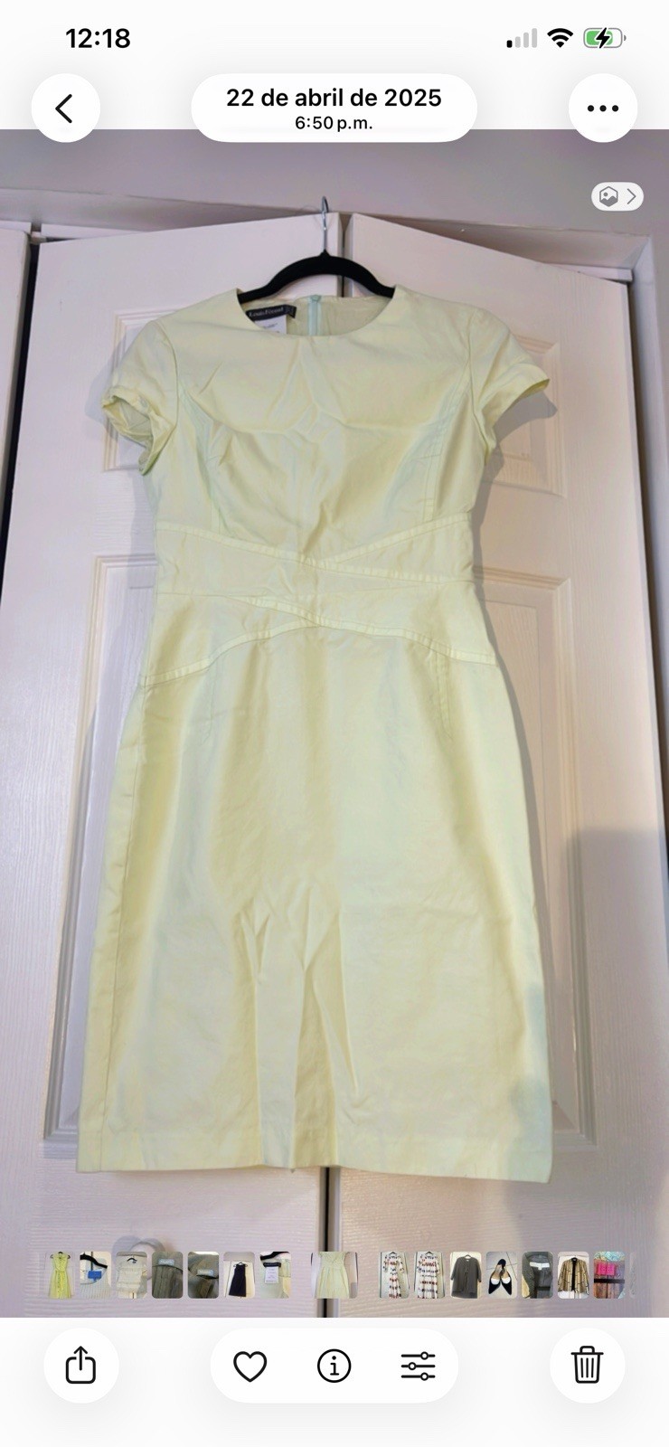 Louis Féraud Light Green Solid Sheath Dress 4 Round Neck Cap Sleeve Knee Zip
