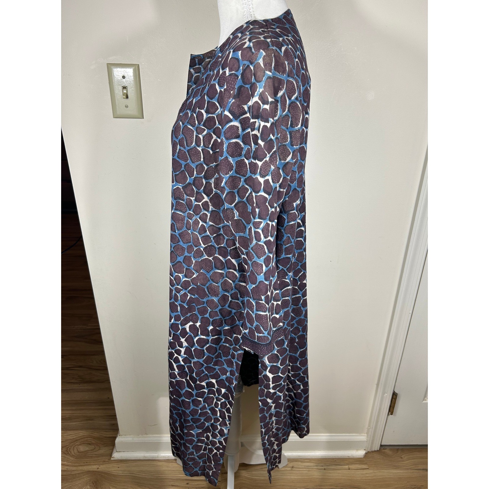 Anokhi Tunic Dress L Indigo Giraffe Block Print Cotton Kurta L/S BOHO Chic Artsy