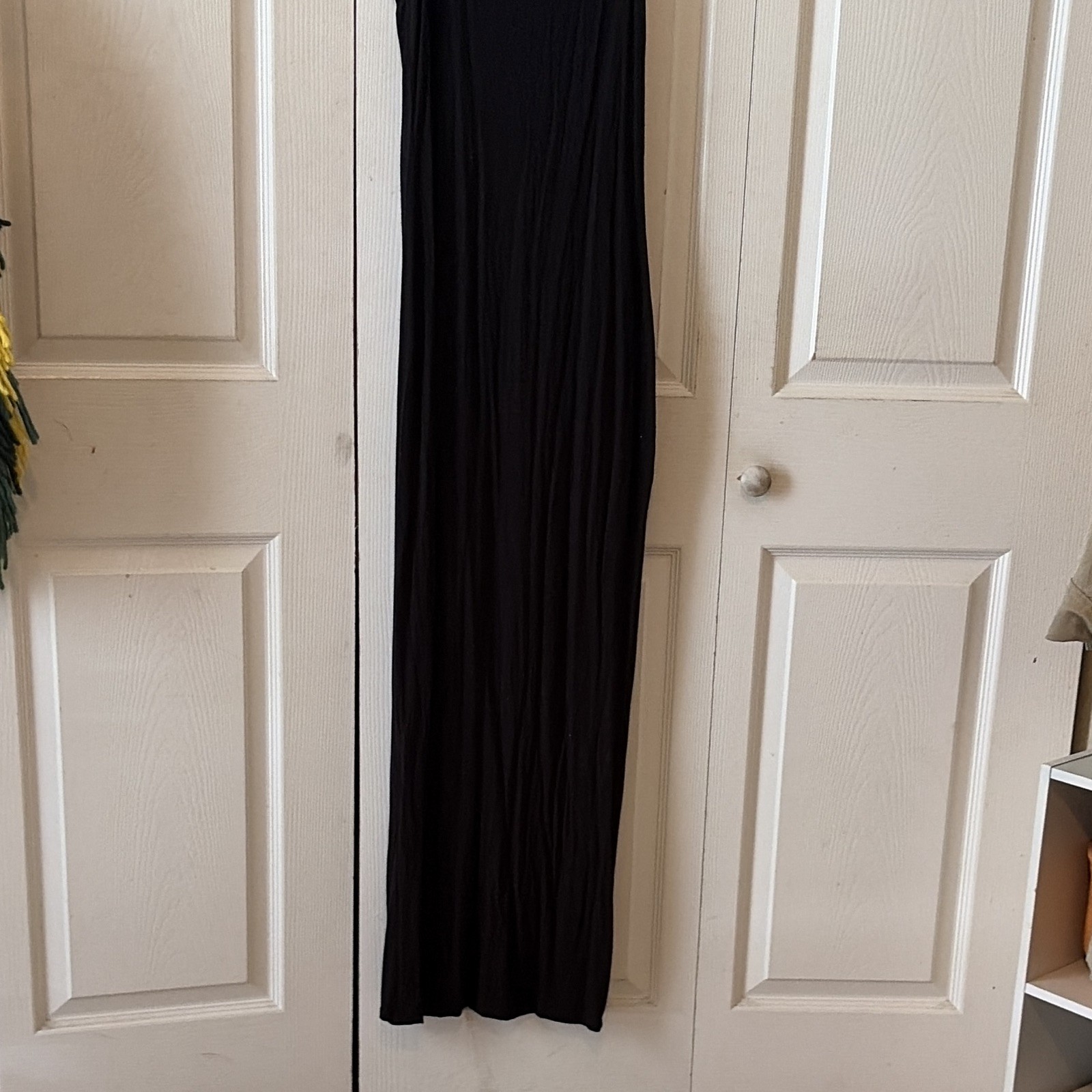 Yelete Black Solid Jersey Pleated Maxi Dress Scoop Neck Sleeveless Stretch S