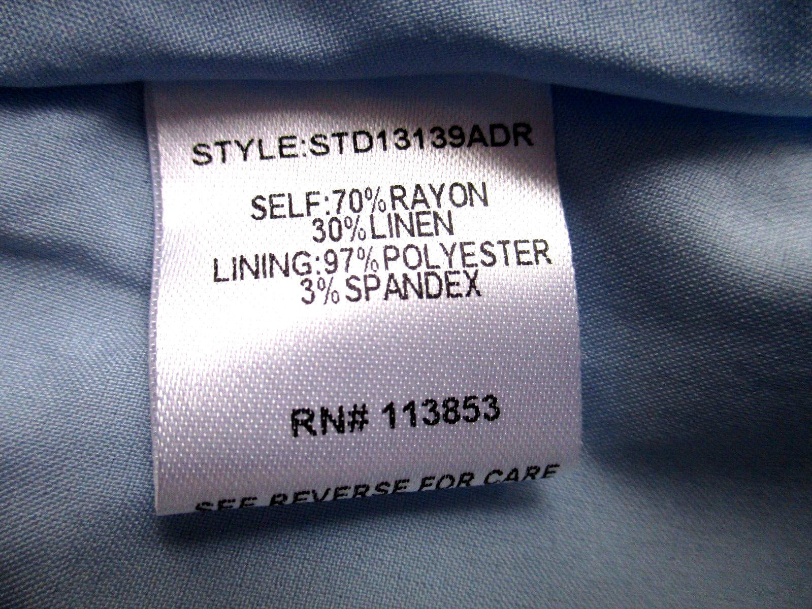 Sugarlips Dress XL Placid Blue Fully Lined Rayon & Linen Elastic Bodice & Sleeve