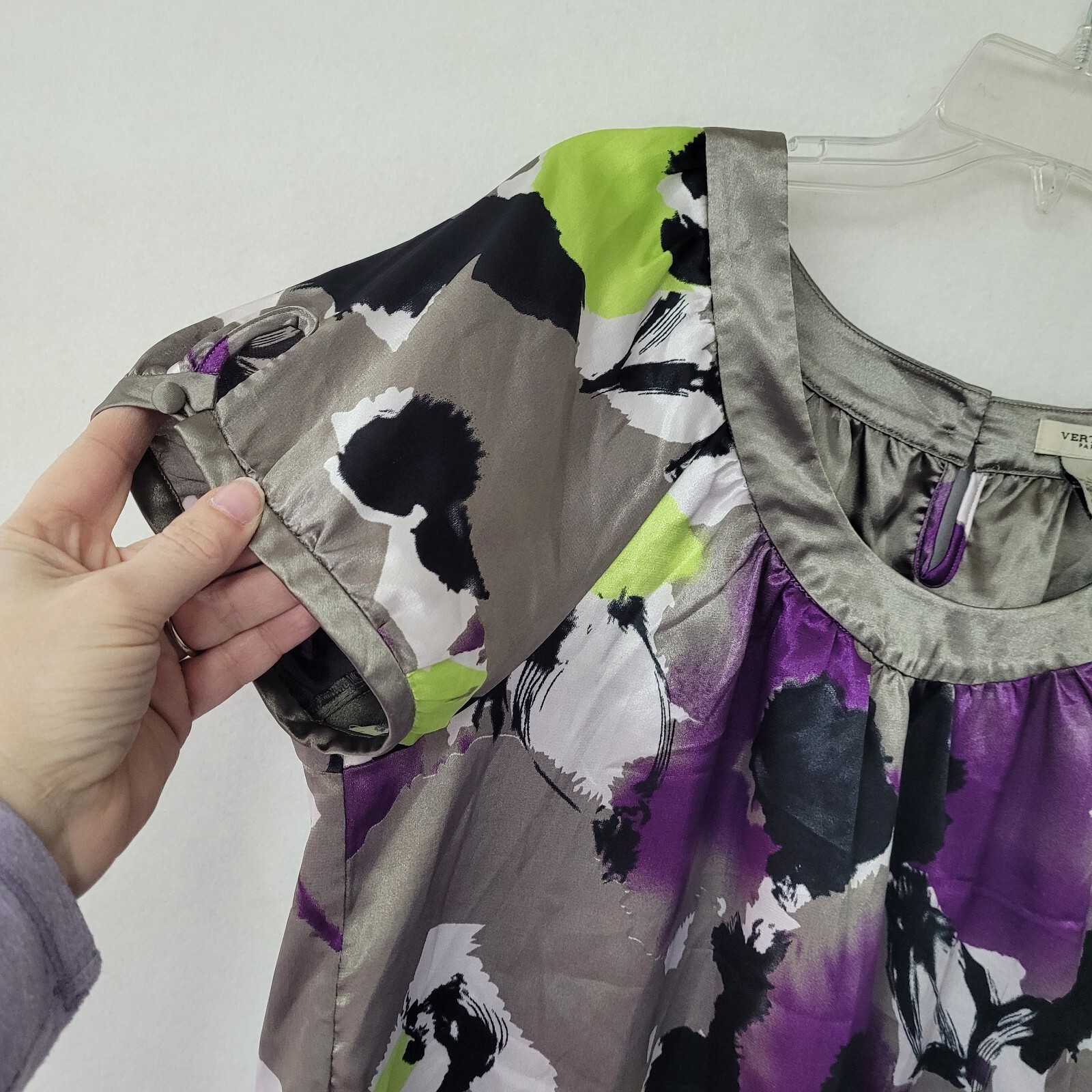Vertigo Paris Dress Womens L Abstract Floral Short Sleeve Colorful Flaw