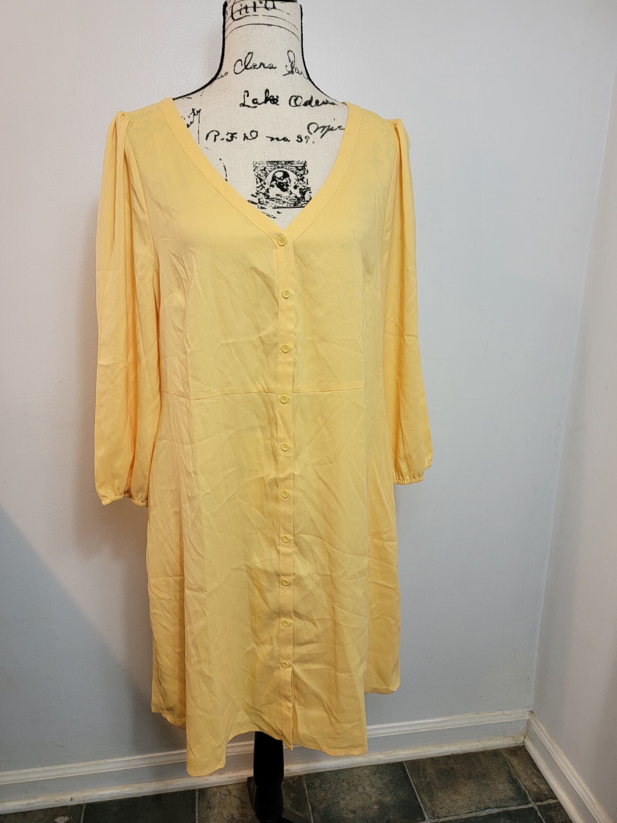 Goodthreads Womens V-Neck Button-Front Shirt Dress Yellow Large