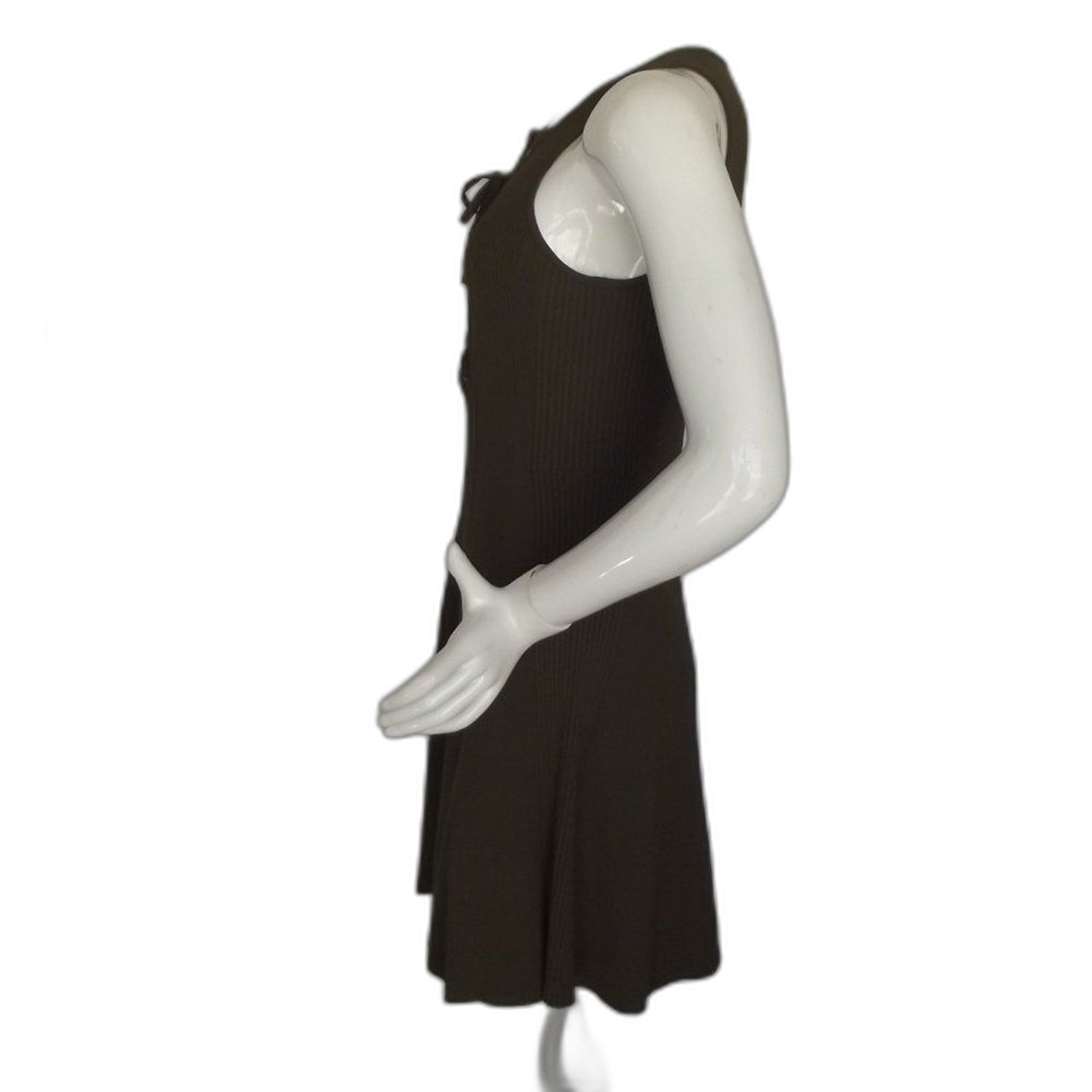 TORN BY RONNY KOBO Knit Dress, S, Olive Green, Ribbed/Textured, Lace-up neckline