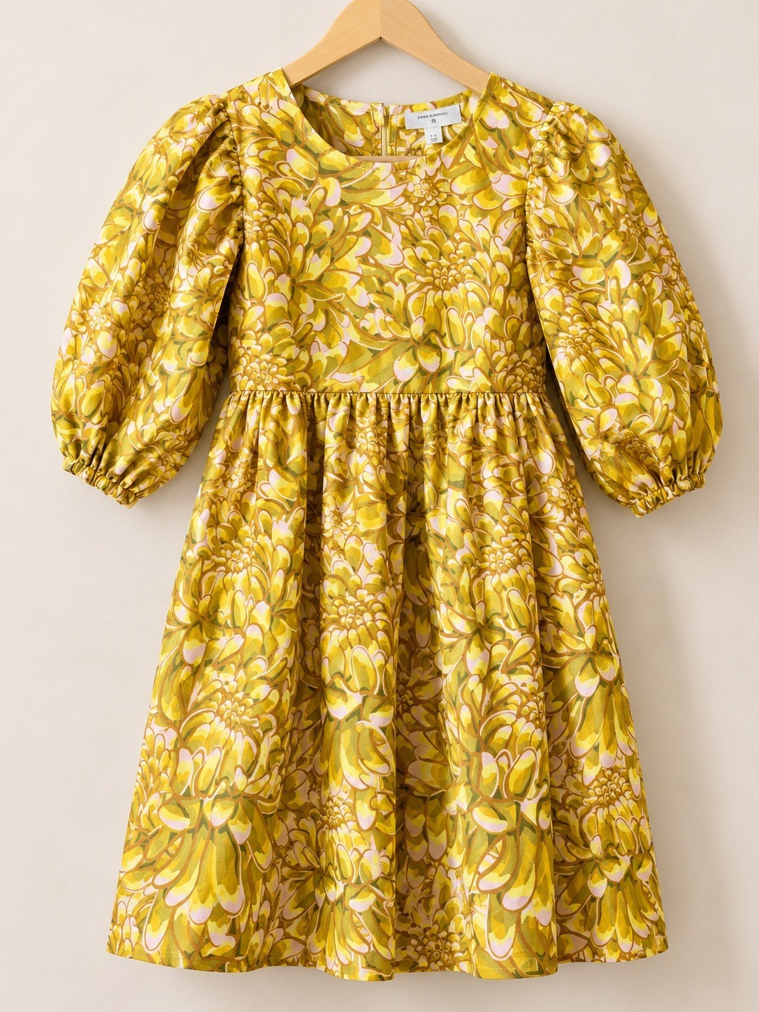 Kika Vargas x Target Mini Babydoll Dress Gold Floral Mum Print Puff Sleeve M
